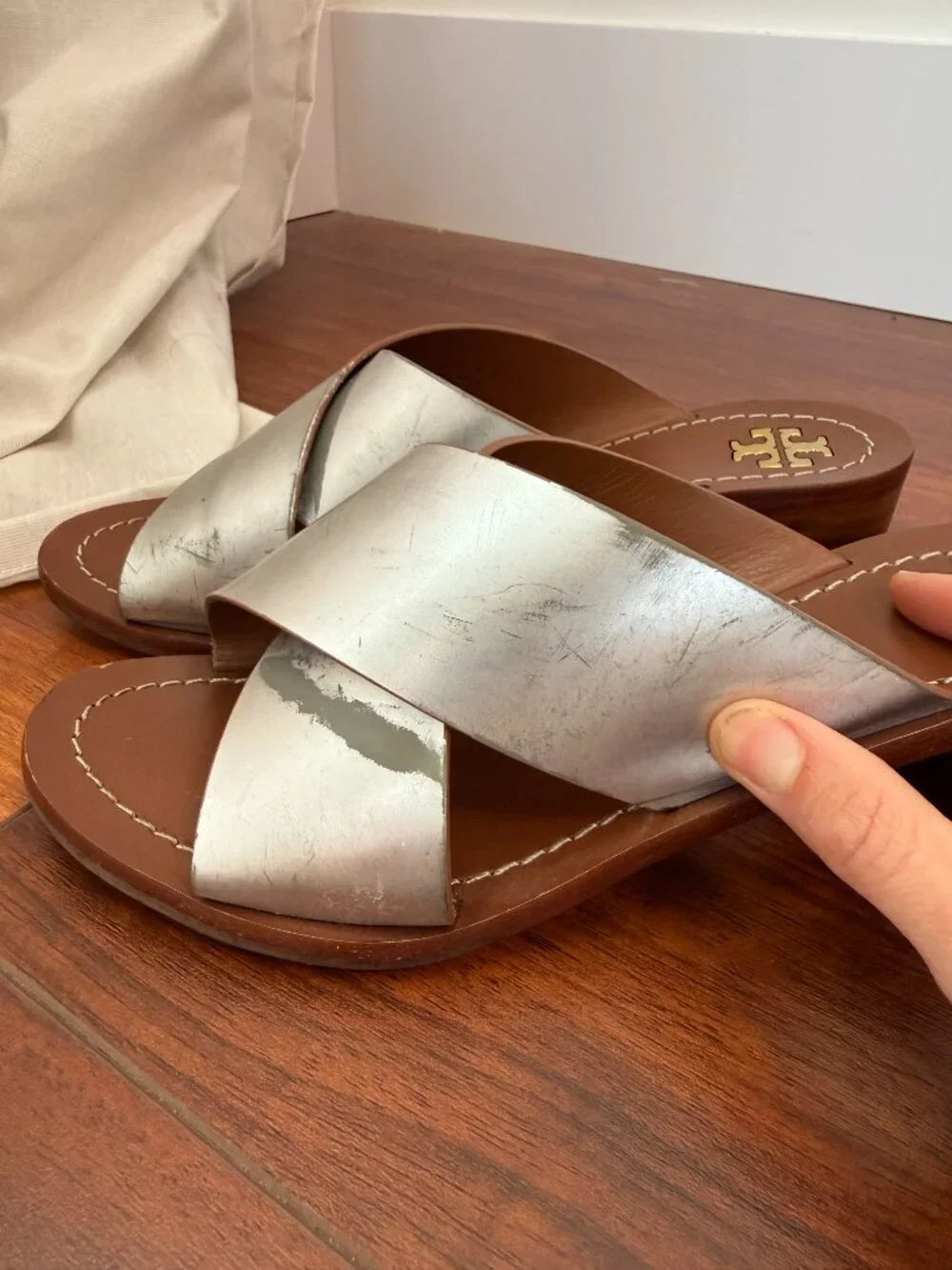Tory Burch Montrose Stacked Block Heel in Silver size 7